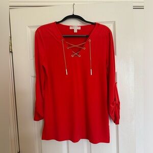 Michael Kors Orange/coral long sleeve blouse with gold hardware strings